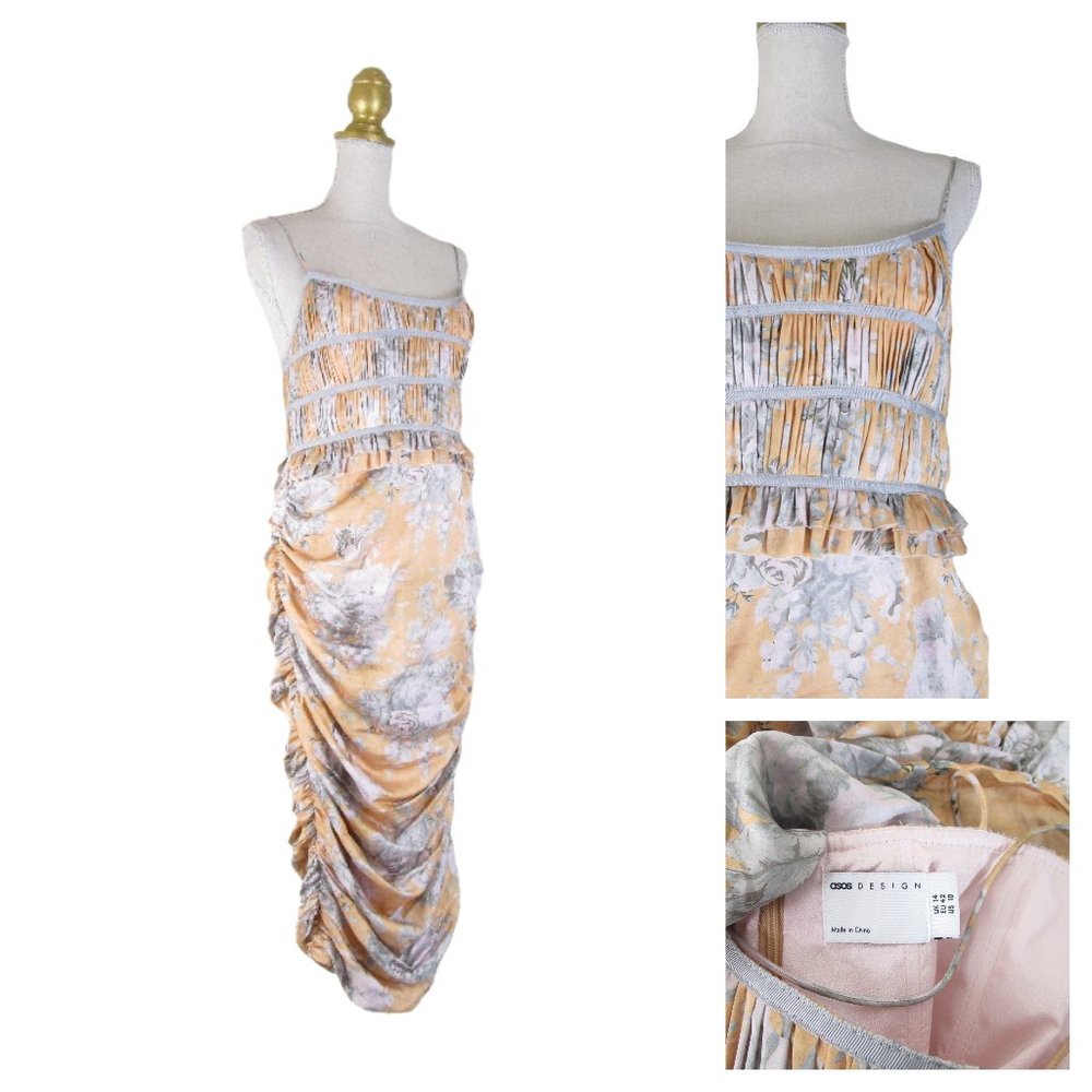 ASOS Floral Midi Dress in Orange and Gray